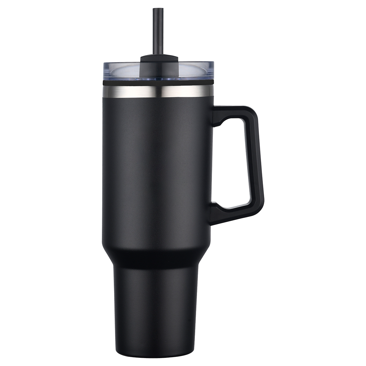 Black 40 oz PP Lined Double Wall Tumbler With Handle & Straw