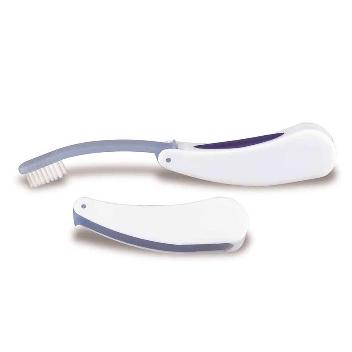 White with Blue Grip and Crystal Blue Brush Handle Fold-Away Toothbrush