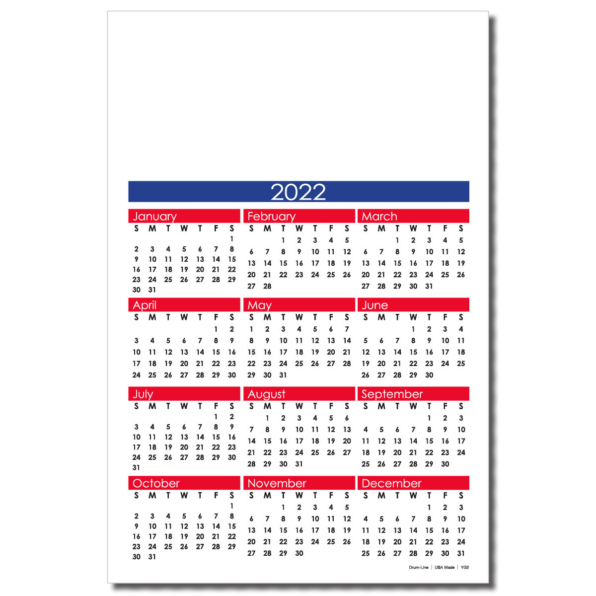 Full Color Process Year At A Glance Calendar   