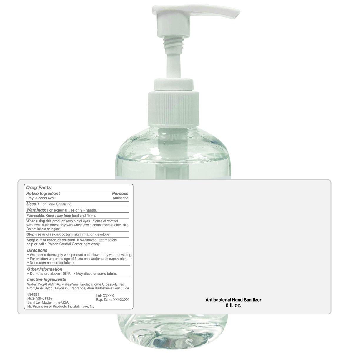 Clear USA Made Gel Hand Sanitizer with Pump 8 oz