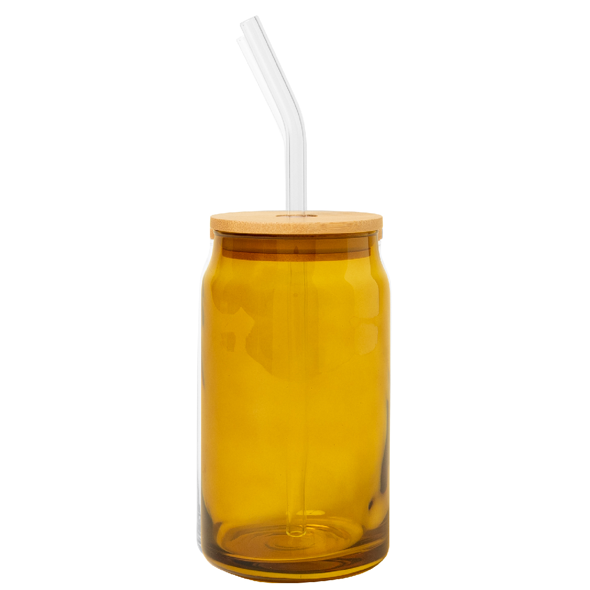 Amber Glass Clear Can Glass with Lid and Straw