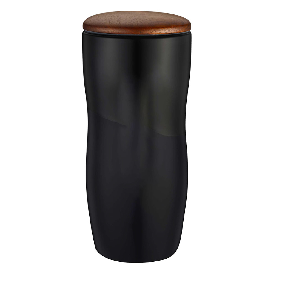 Black 12 oz. Double Wall Ceramic tumbler w/Wood Lid