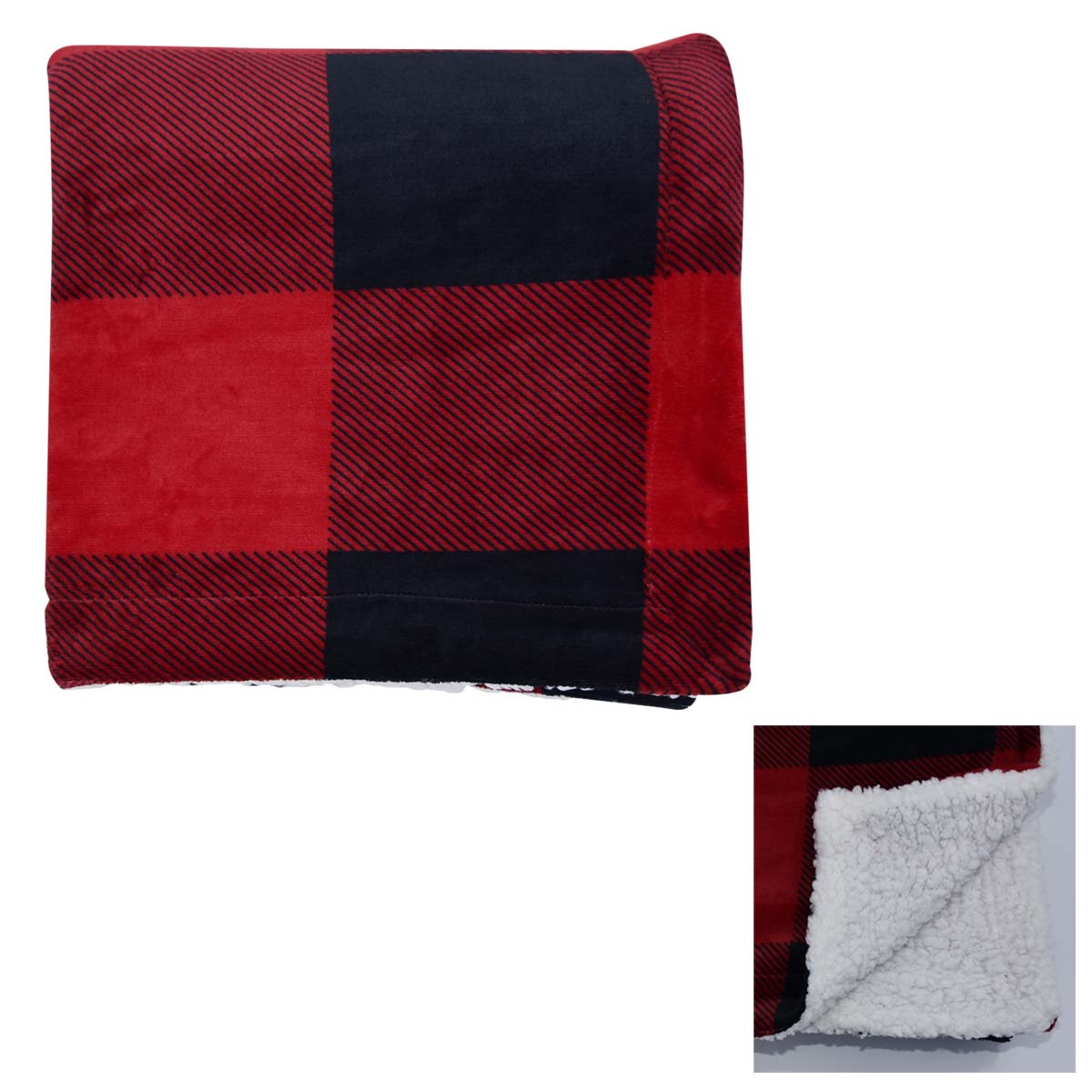 Black with Red Buffalo Plaid Sherpa Blanket