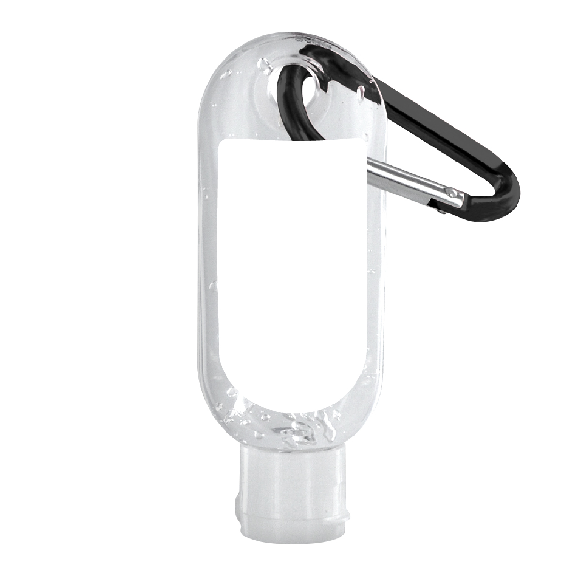 Black Carabiner Clear Sanitizer in Clear Bottle with Carabiner 1.9 oz