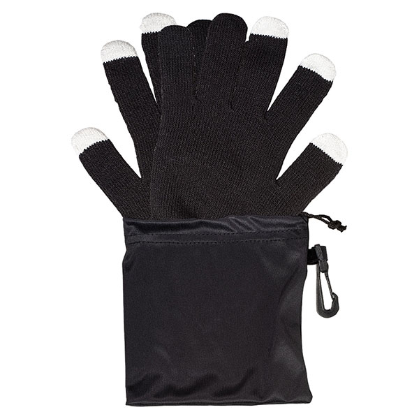 Black Touchscreen-Friendly Gloves in Pouch