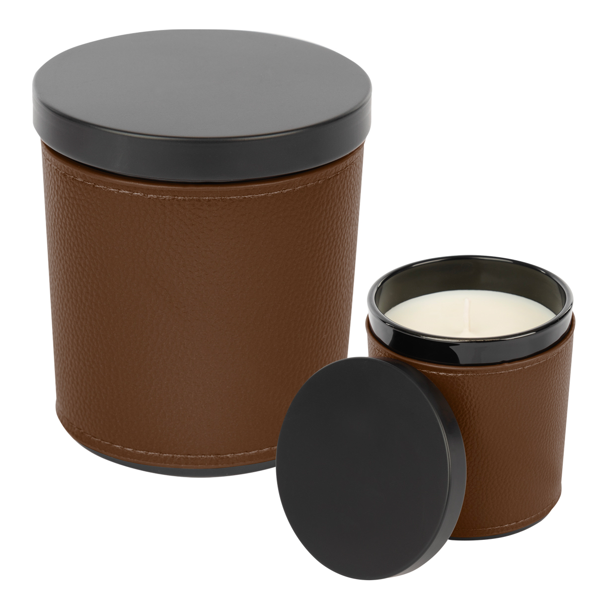 Brown *CLOSEOUT* Scented Candle with Leatherette Sleeve 