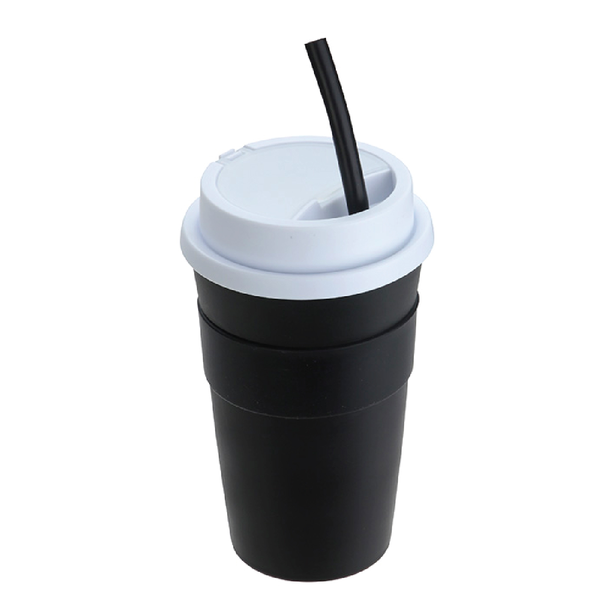 Black Bistro 14 oz Coffee Cup with Silicone Sleeve + Straw