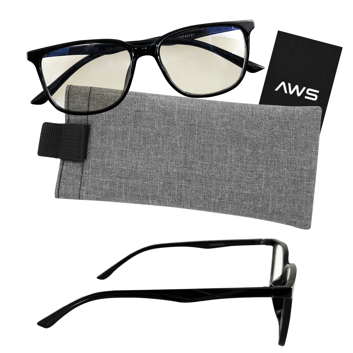 Black Sunglasses with Gray Pouch AWS Blue Light Blocking Glasses With Pouch