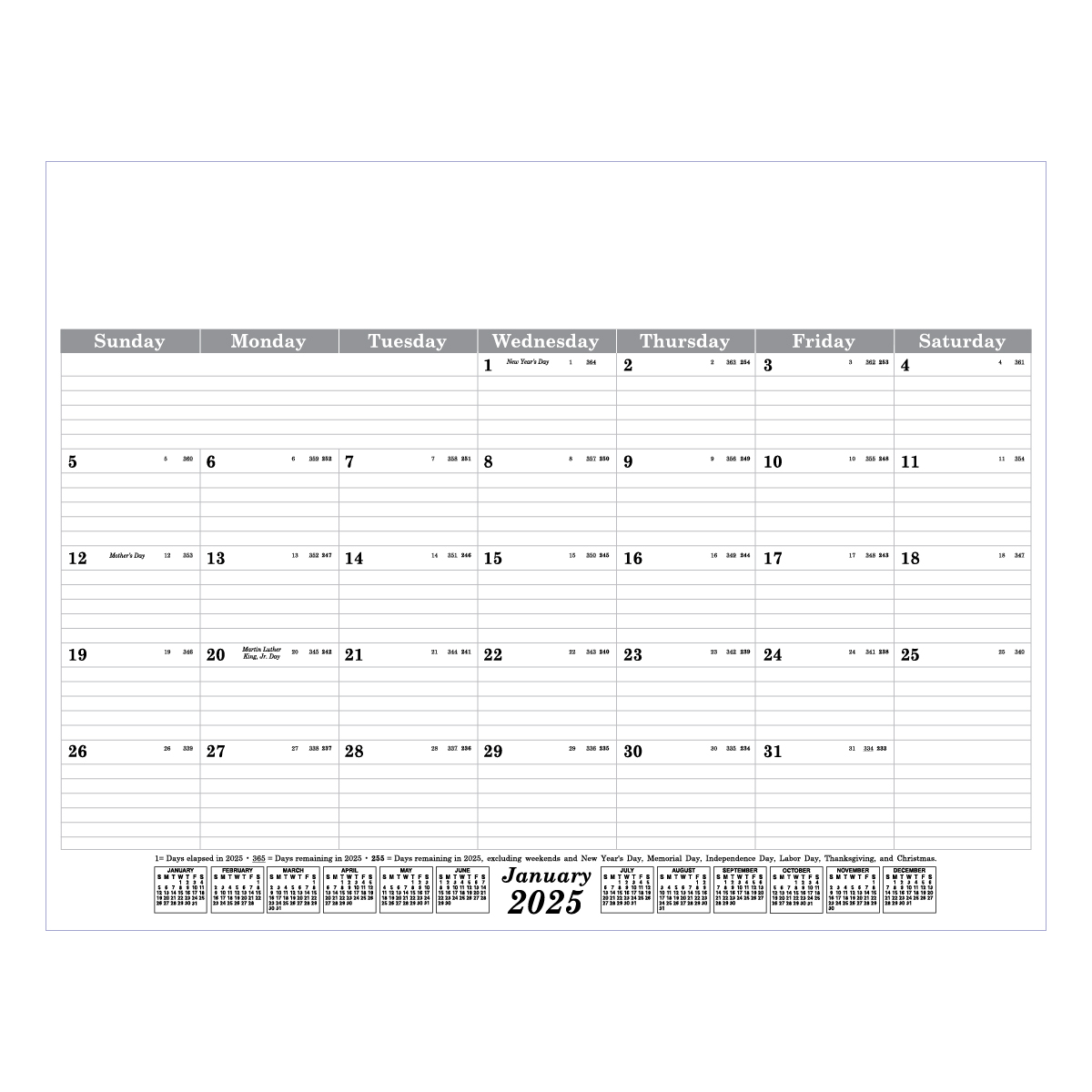 Black 12 Month Desk Calendar | 22" x 17" - Black