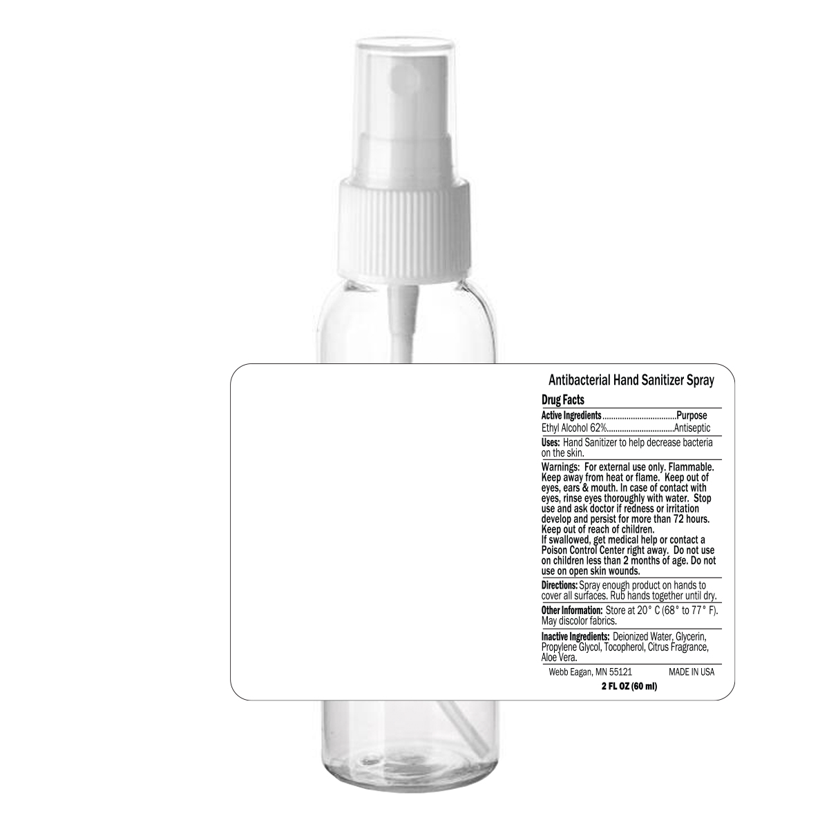 Clear Bottle 2oz Hand Sanitizer Spray