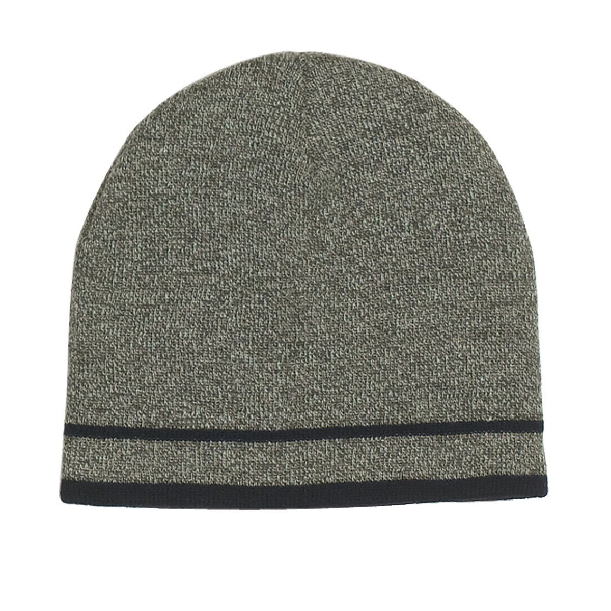 Gray with Black Stripe Knit Beanie With Double Stripe