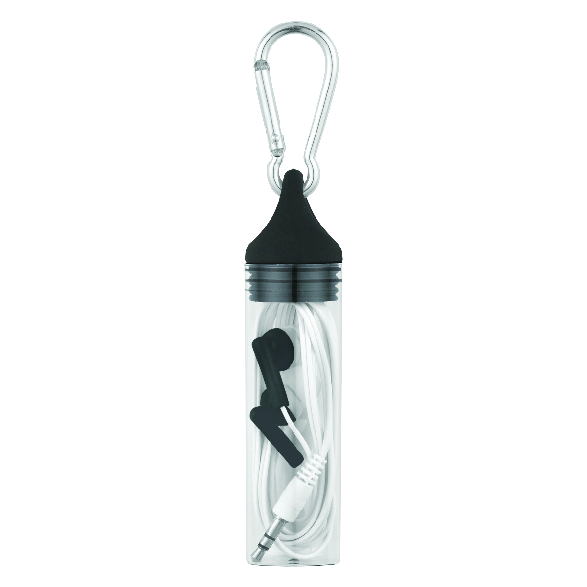 Black Earbuds in Case with Carabiner