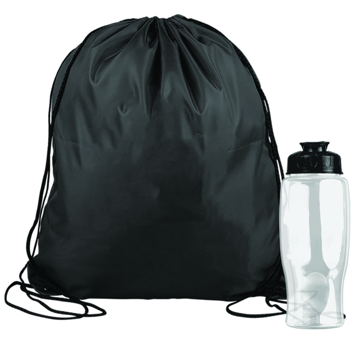Black Drawstring Backpack and Bottle Combo 