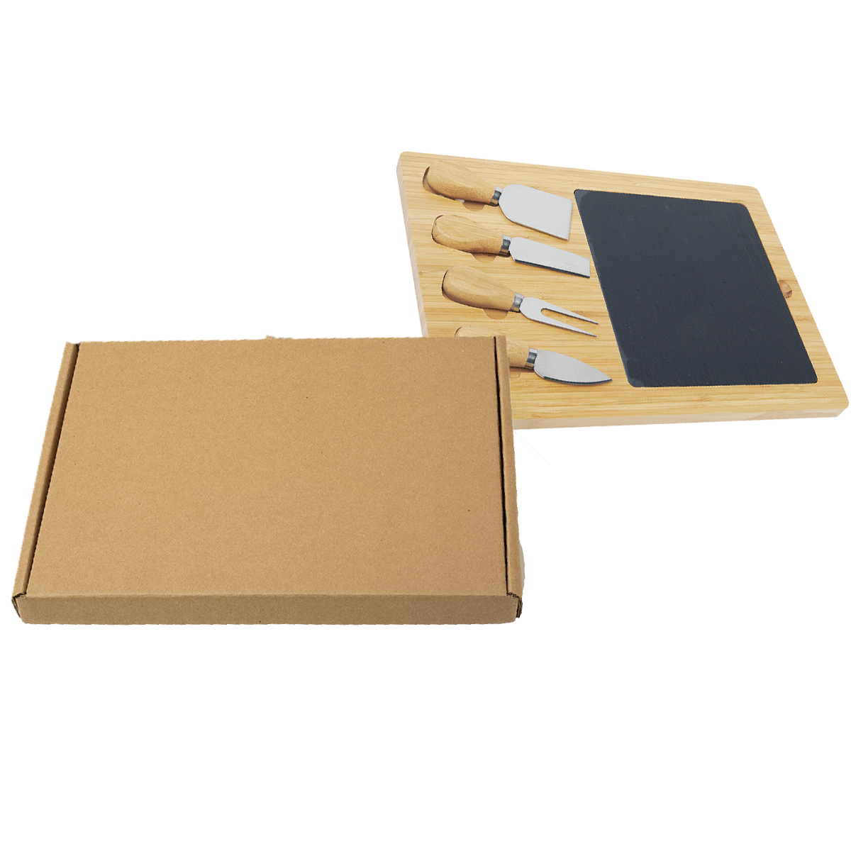 Natural Bamboo Slate Cheese Board Gift Box Set