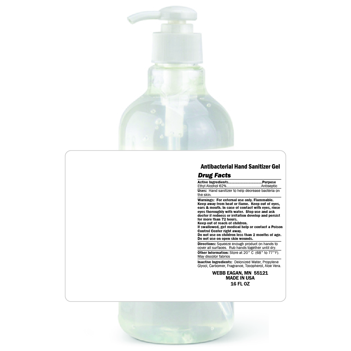 Clear Hand Sanitizer Gel with Pump 16 oz 
