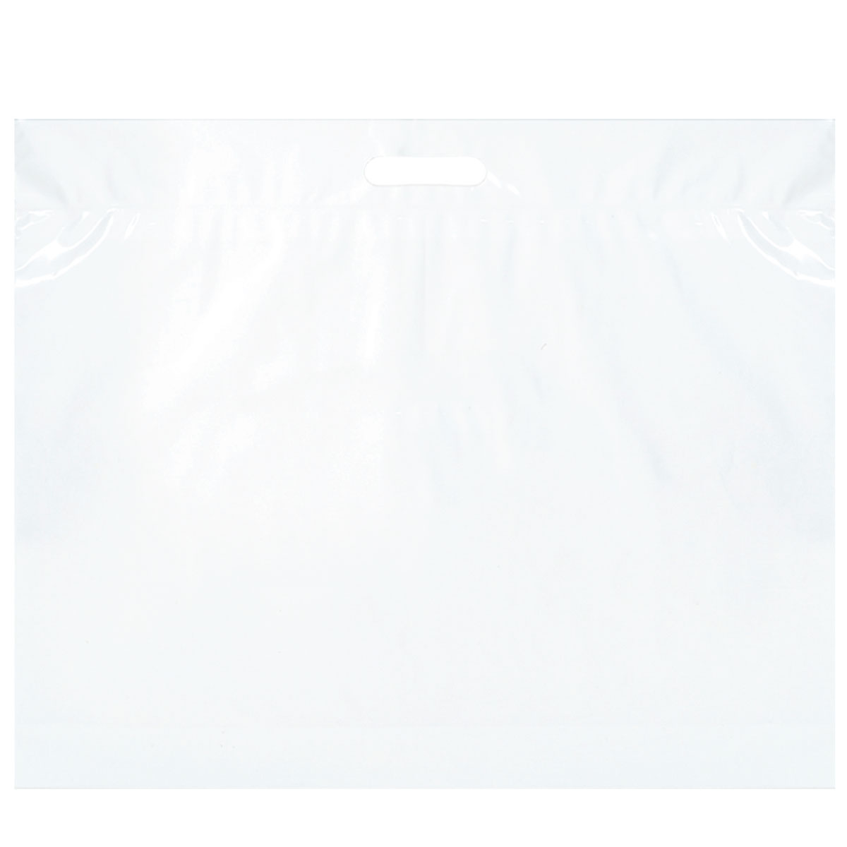 White Fold-Over Die Cut Plastic Bag (16”W x 13”H)