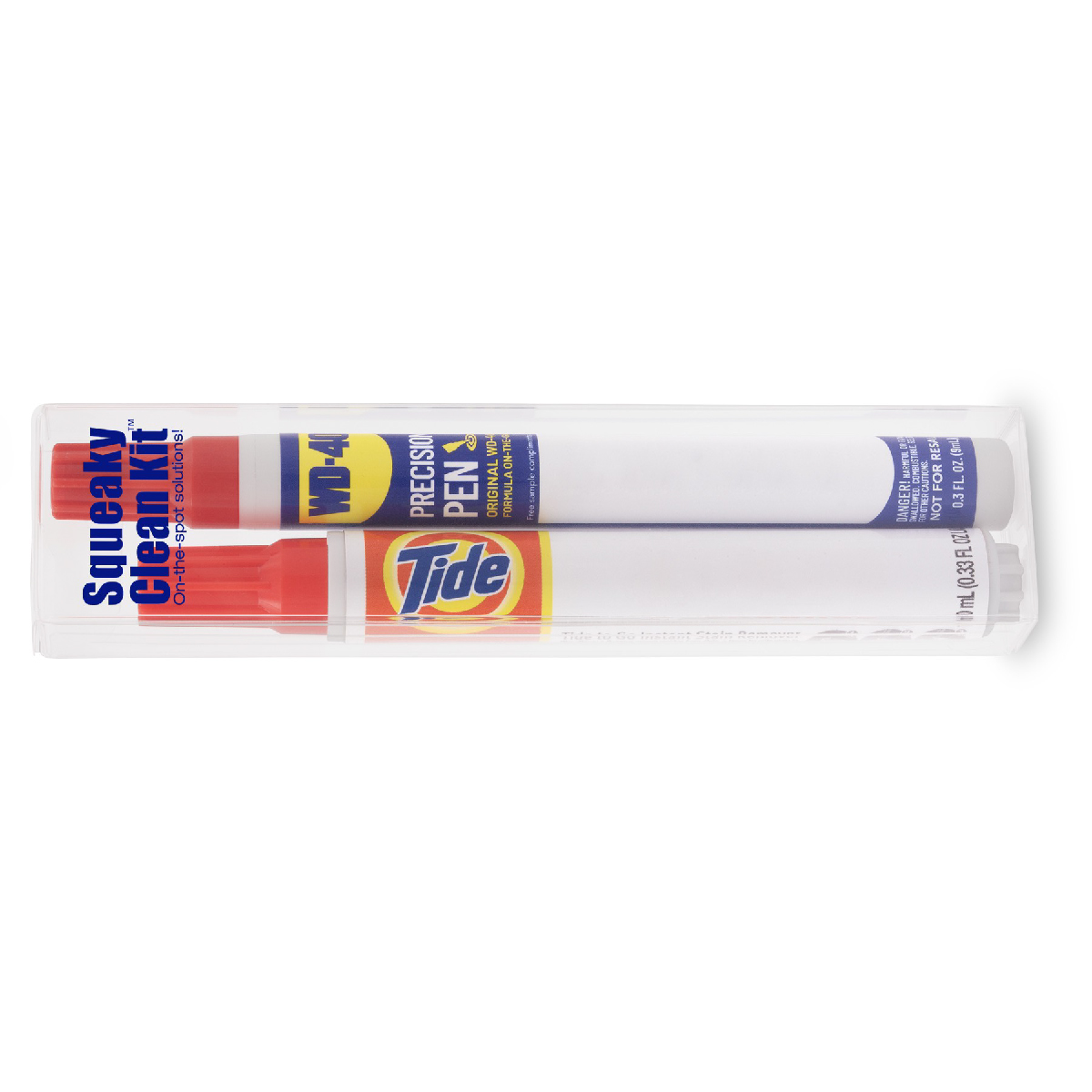 White/Red/Blue Squeaky Clean Kit - WD-40® Precision Pen and Tide® to Go Travel Kit