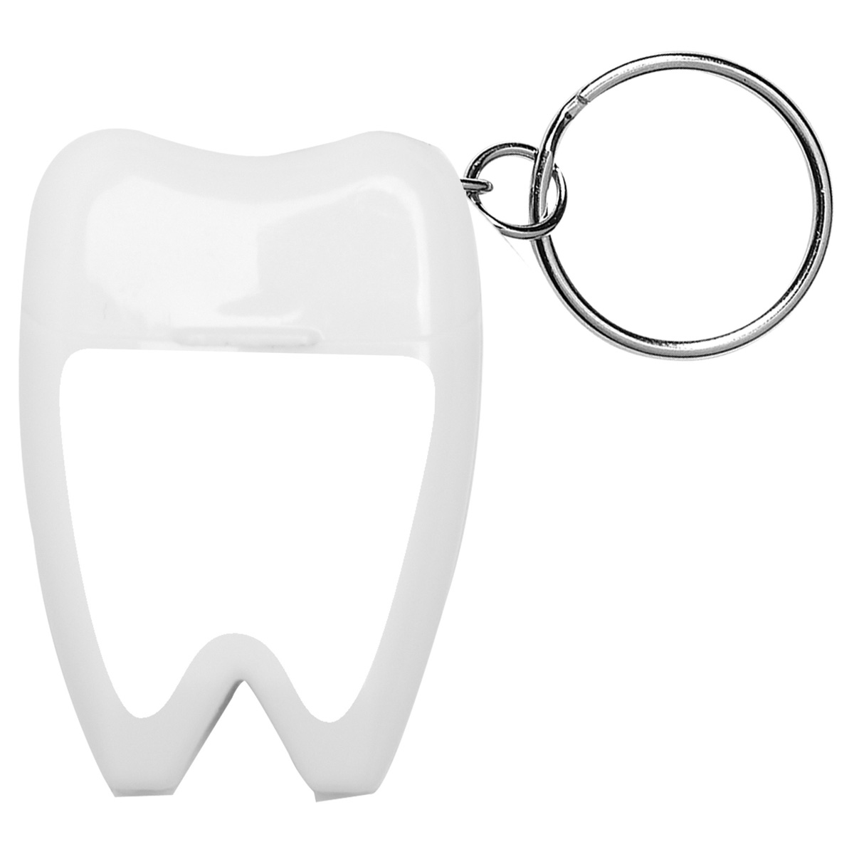 White Happy Teeth Tooth Shaped Dental Floss Dispenser with Keyring