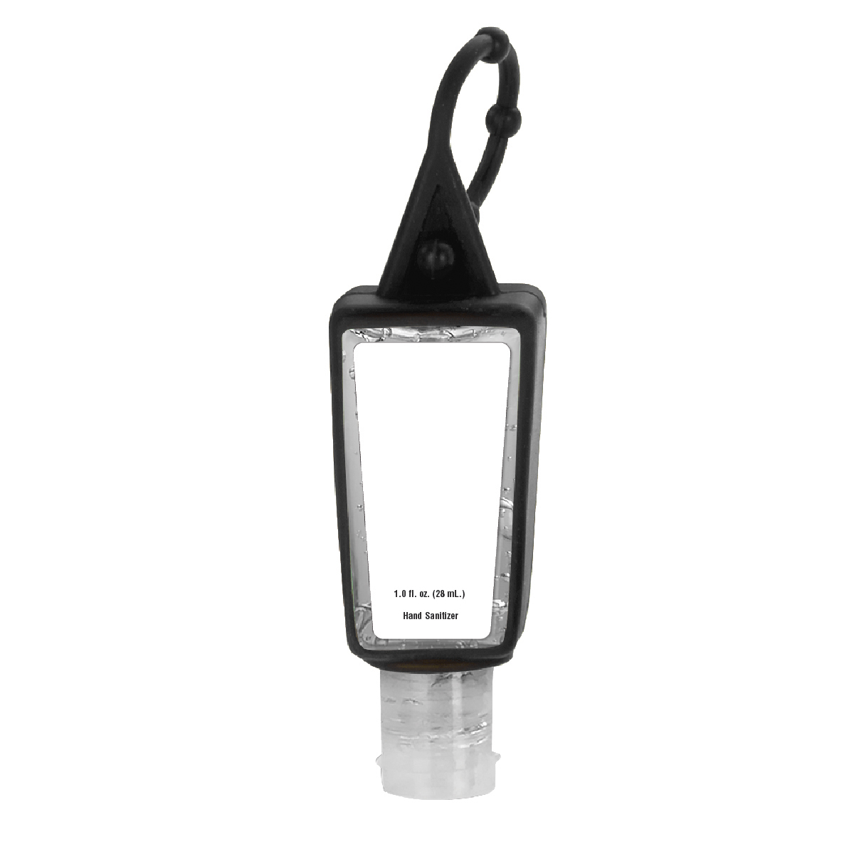 Black Clear Sanitizer in Trapezoid Bottle with Sleeve 1 oz