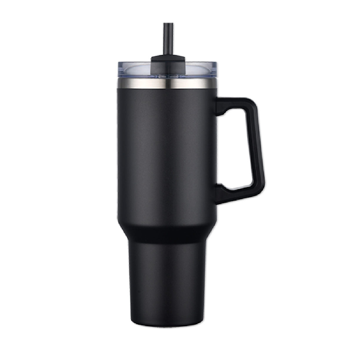 Black 40 Oz. Stainless Steel Travel Mug With Handle & Straw 